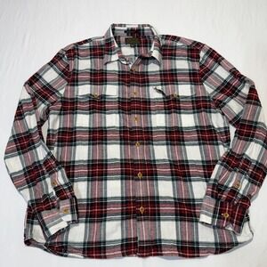 Lucky Brand Men's XL Flannel Shirt Red Black White Plaid Button Up Stretch